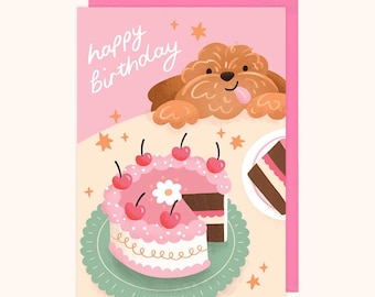 Cute Dog Cake Happy Birthday Card | Cockapoo birthday cake card A6 | Golden Doodle Birthday Card | Labradoodle Birthday Card