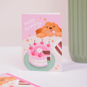 Dog Birthday Card – Cockapoo Cake Card, Cute Labradoodle or Goldendoodle Greeting, Illustrated A6 Dog Card