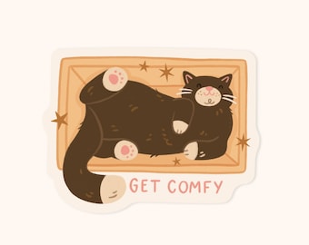 Cat Cardboard Box Vinyl Sticker - Get Comfy
