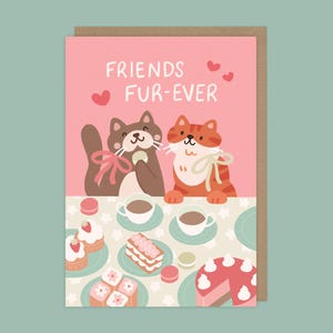 Cat Friendship Card,  Card for Friends, Cute Cats "Friends Fur-ever", Card for your besties, Best Friend Gifts