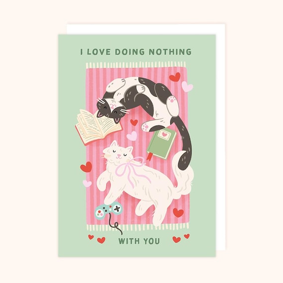 Cat Valentine's Day Card | I Love Doing Nothing With You, Heartfelt Kitten Greetings Card