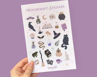 Witchcraft Journaling Sticker Sheet | Gothic Witch Stickers for Journal and Book Tracker