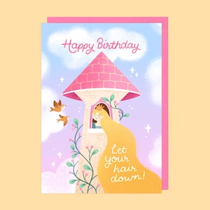 Princess Birthday Card | Fairytale Birthday Card | Let Your Hair Down Princess | Disney Princess Birthday Card