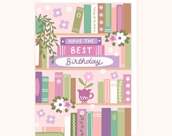 Floral Bookcase Birthday Card: Book Lover Greeting Card