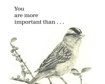 Fine Print of an original drawing of a Sparrow with added Scripture verse