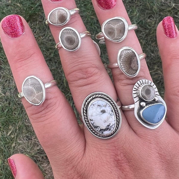 Custom made sterling silver Petoskey stone ring MADE TO ORDER