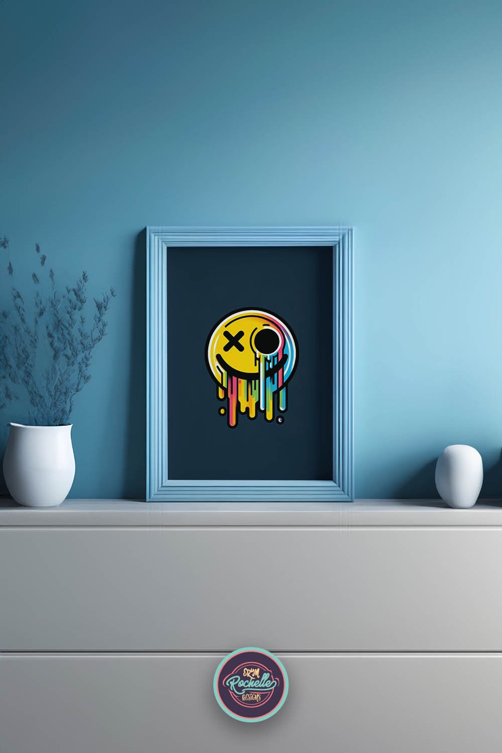 Bandaged Smiling Face Emoji Poster with Melting Rainbows - Printable Wall Art Digital Download Phone Wallpaper