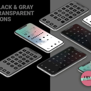 Black & Gray Aesthetic App Covers iOS 17 Home Screen Transparent Icons And Dock With iPhone Wallpaper