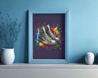 Zapatillas coloridas Rainbow Puddles - Descarga digital imprimible pared arte cartel teléfono fondo de pantalla