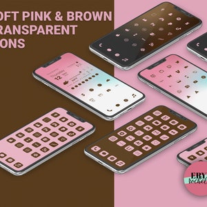 Soft Pink & Brown Aesthetic App Covers iOS 17 Home Screen Transparent Icons And Dock With iPhone Wallpaper
