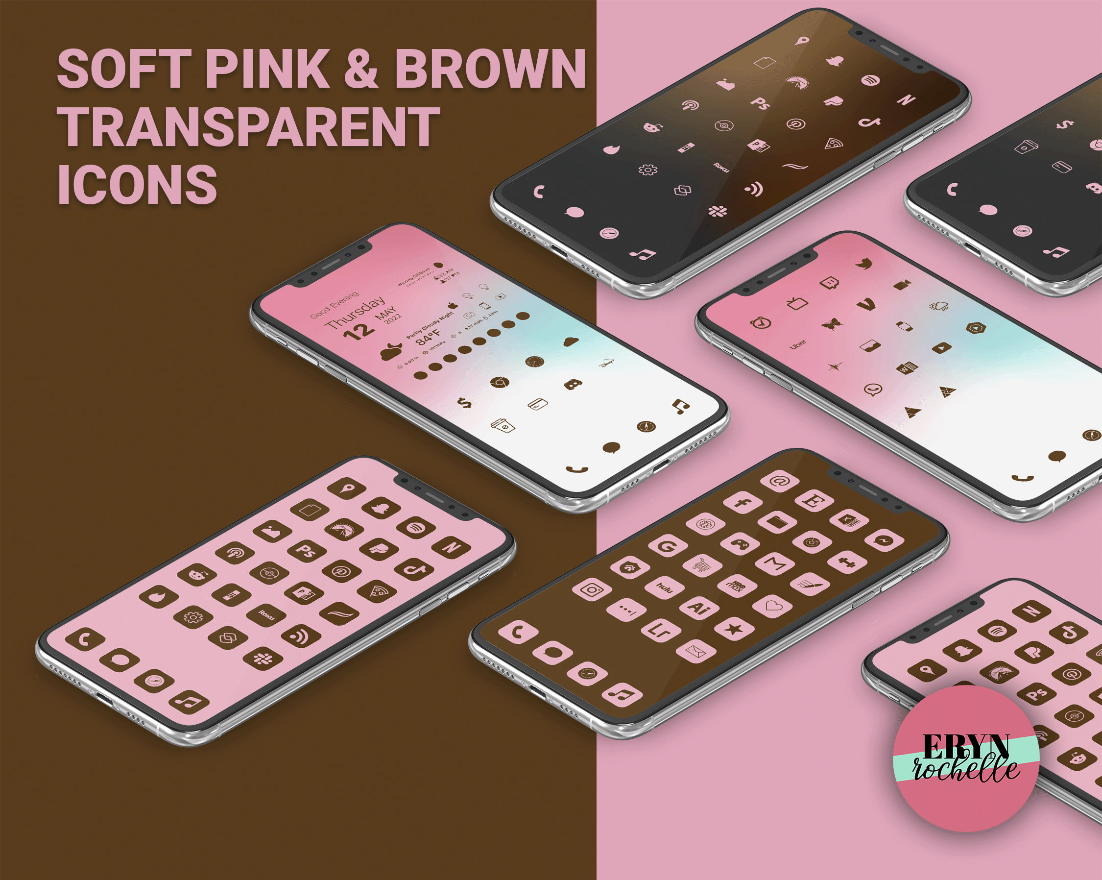Soft Pink & Brown Aesthetic App Covers Ios 17 Home Screen