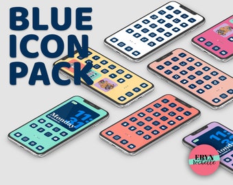 Dark Blue App Icons Aesthetic App Covers iOS 17 Home Screen Social Media Icons With iPhone Wallpaper