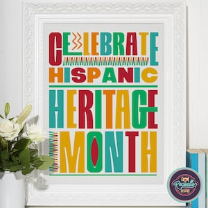 Celebrate Hispanic Heritage Month Poster White, Hispanic Heritage Month Digital Download Poster, Nation Hispanic Heritage Month Decor