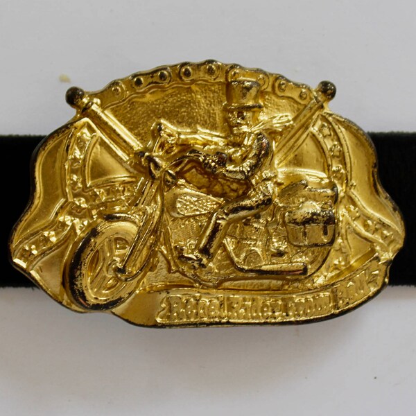 Old Gold "Rebel Rider From Hell" Belt Buckle Skeleton Riding Motorcycle Belt Buckle