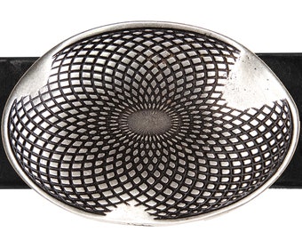 Antique Silver Belt Buckle: Floral Design with Intricate Pattern Engraved