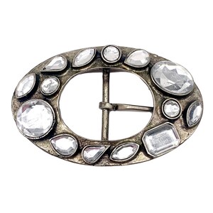 Vintage Old Silver Crystal Center Bar Buckle