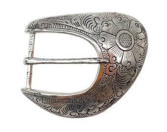 Engraved Old Silver Buckle with Floral Design