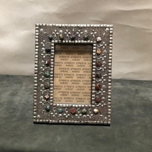 Silver Picture Frame with Beads and Stones and insert picture 5.5 x 3.5 inches