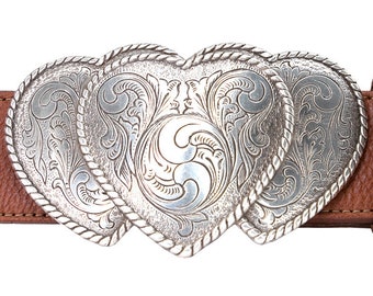 Three Heart Belt Buckle Old Silver Belt Buckle