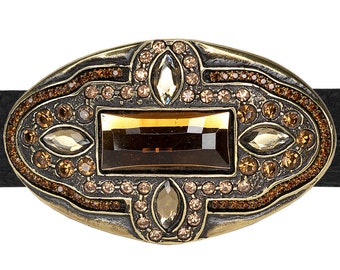 Old Brass Italian Belt Buckle Complete With Topaz Colored Rhine Stones For Women's Dress Attire