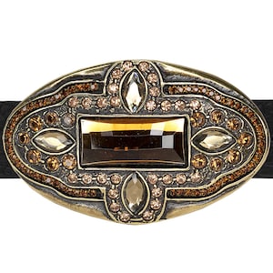 Old Brass Italian Belt Buckle Complete With Topaz Colored Rhine Stones For Women's Dress Attire image 1