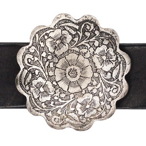 Antique Silver Belt Buckle Made in USA: Floral Design with Intricate Carvings