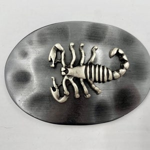 Metal Belt Buckle with Silver Scorpion with brushed Gunmetal Finish Made in Italy