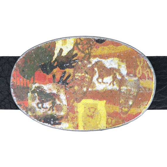 Vintage Painted Belt Buckle African Influenced Bel