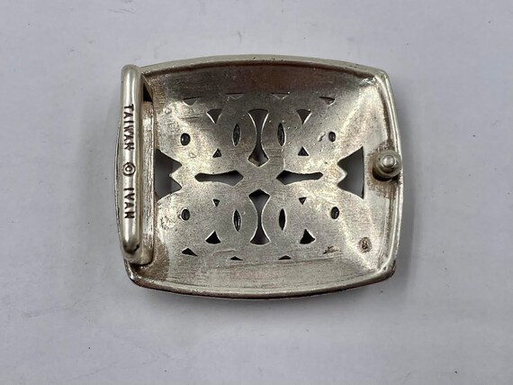 Old Silver Belt Buckle with Scroll Design - image 2