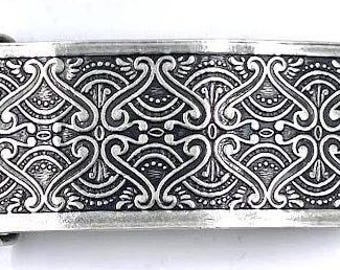Old Silver Rectangular Belt Buckle with art deco design