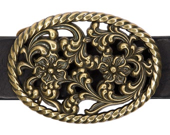 Vintage Brass Belt Buckle: Intricately Carved and Designed with Floral Patterns