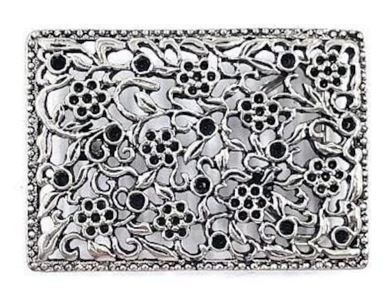 Rectangular Old Silver Buckle With floral pattern… - image 1