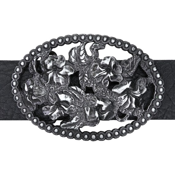 Oval Black Pewter Belt Buckle With Detailed Floral Design - Etsy