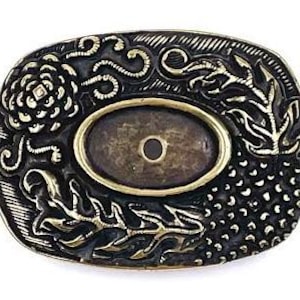Old Brass Belt Buckle with Floral design and spot for stone insert