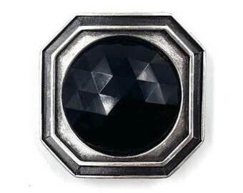 Italian Old Silver belt buckle with black stone Insert