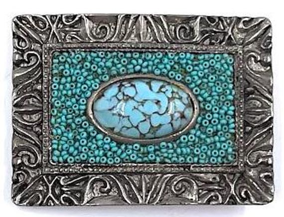 Fibbia Per Cintura Vintage In Argento Sterling Con Turchese E Corallo, Firmata H.B. La Fibbia Pesa 12,9 Grammi. - Italia - Foto 13