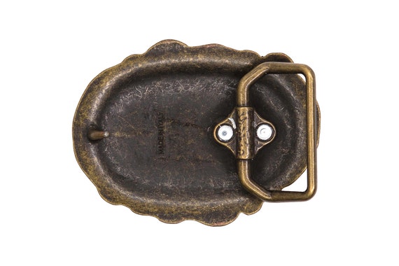 Vintage Plated Brass Belt Buckle Made in Italy: Creatively Designed with Polished Stones View 2