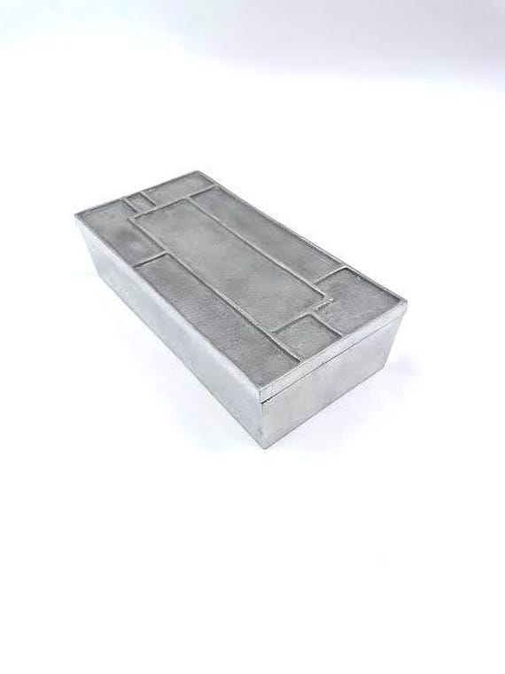 rectangular silver plated container with geometri… - image 1