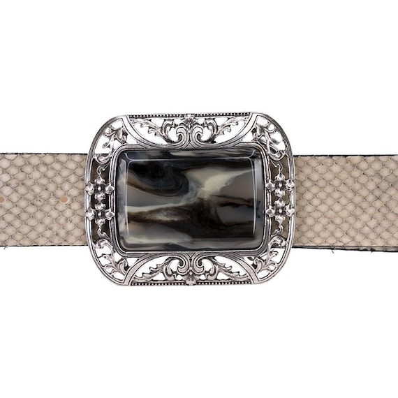 Old Silver Buckle With Resin Stone - image 1