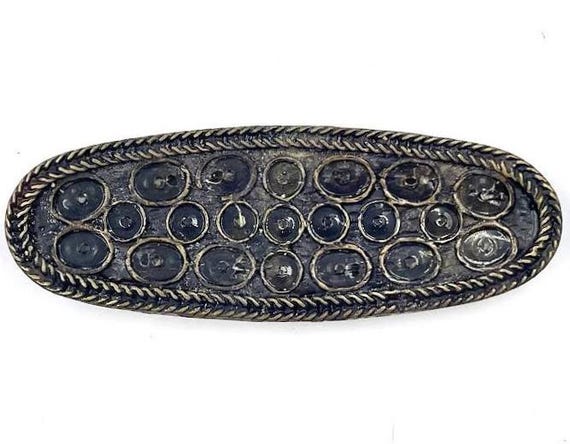 Old Brass Oval Belt Buckle With Spots for Stone Inserts in  display picture 3