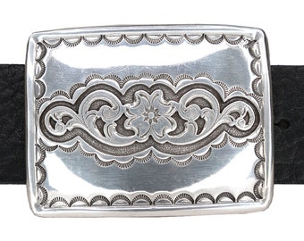 Old Silver Belt Buckle with Floral Design