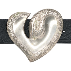 Hand Engraved Solid Brass Heart Buckle with Sterling Silver Plating