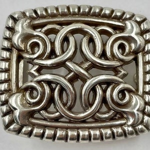 Old Silver Belt Buckle with Scroll Design