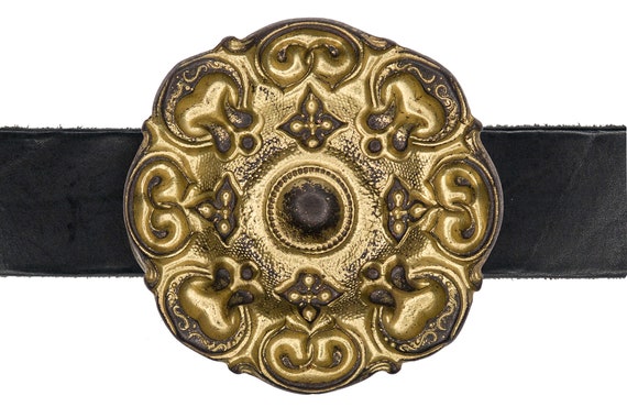 Intricate Gold and Black Belt Buckle Belt Buckle Gold Black Old Fashioned Carriage Gold Flecks  main image 3