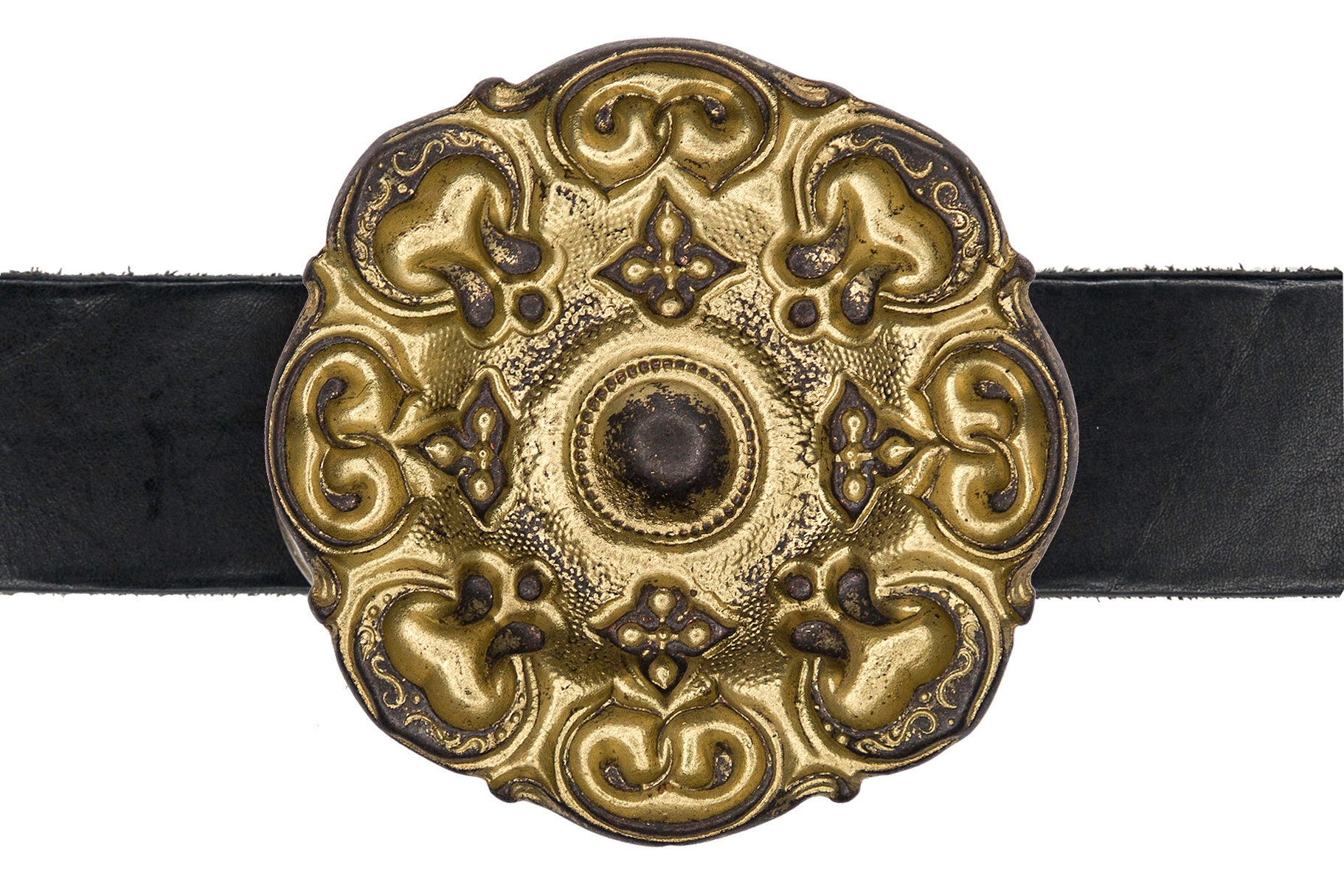 Vintage Gold & White Italia Mondi SunStar Face Embellishment Designer Belt Vintage 70s Metal Belt With Inlay Shell Buckle Mother of  main image 3