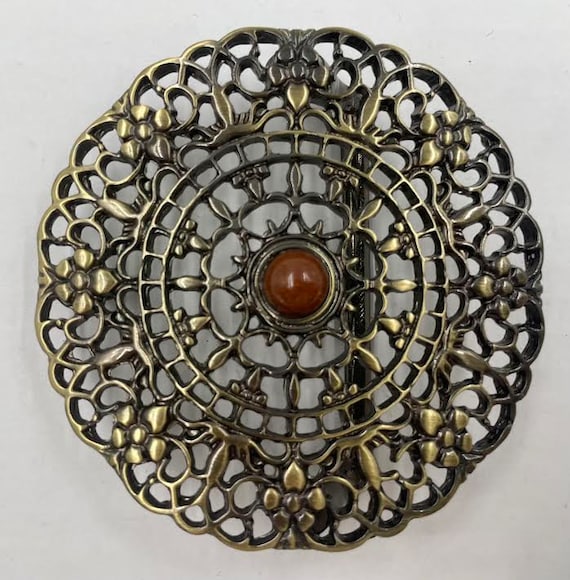 Vintage Floral Bronze metal Belt size small Vintage Victorian Revival Bronze Mesh Belt w Bejeweld Bronze  main image 4