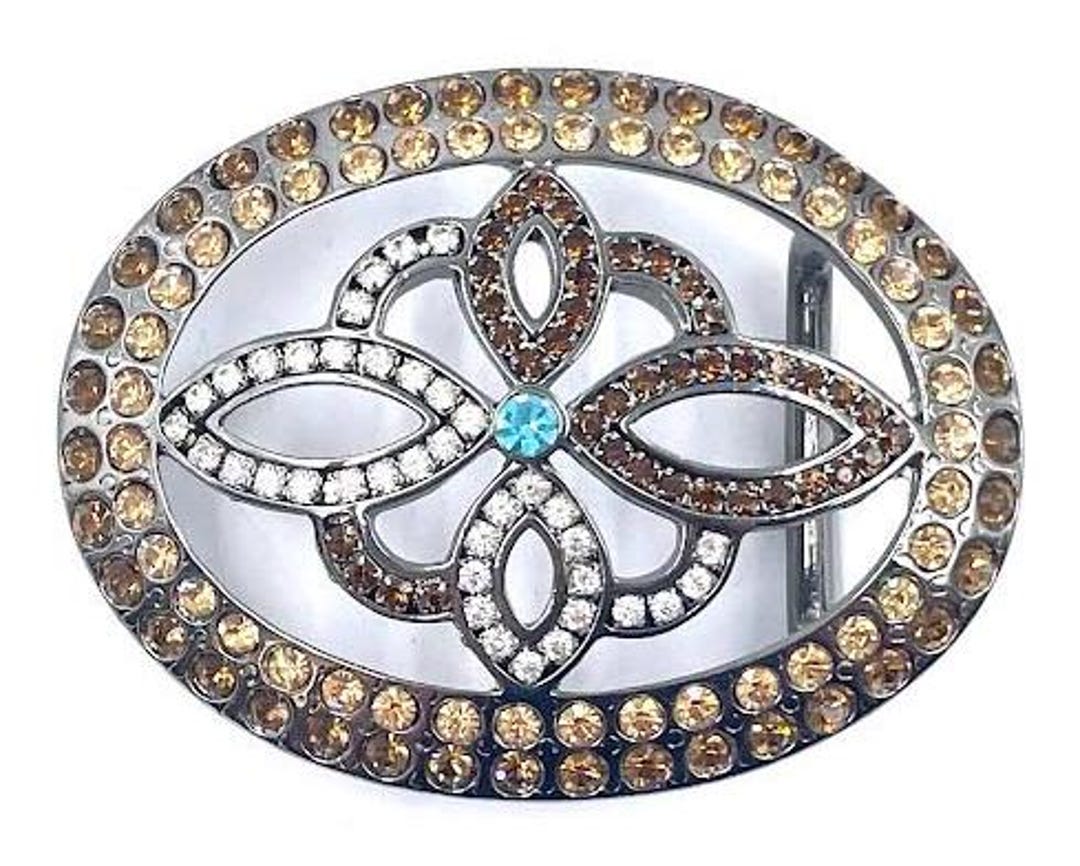 Italian Oval Silver Belt Buckle With Multicolor Rhinestone  display picture 2