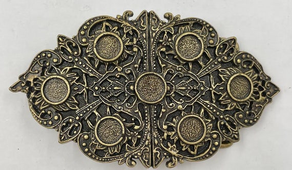 Vintage Old Brass Art Deco Belt Buckle With Spots for Stone  display picture 2