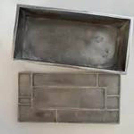 rectangular silver plated container with geometri… - image 2