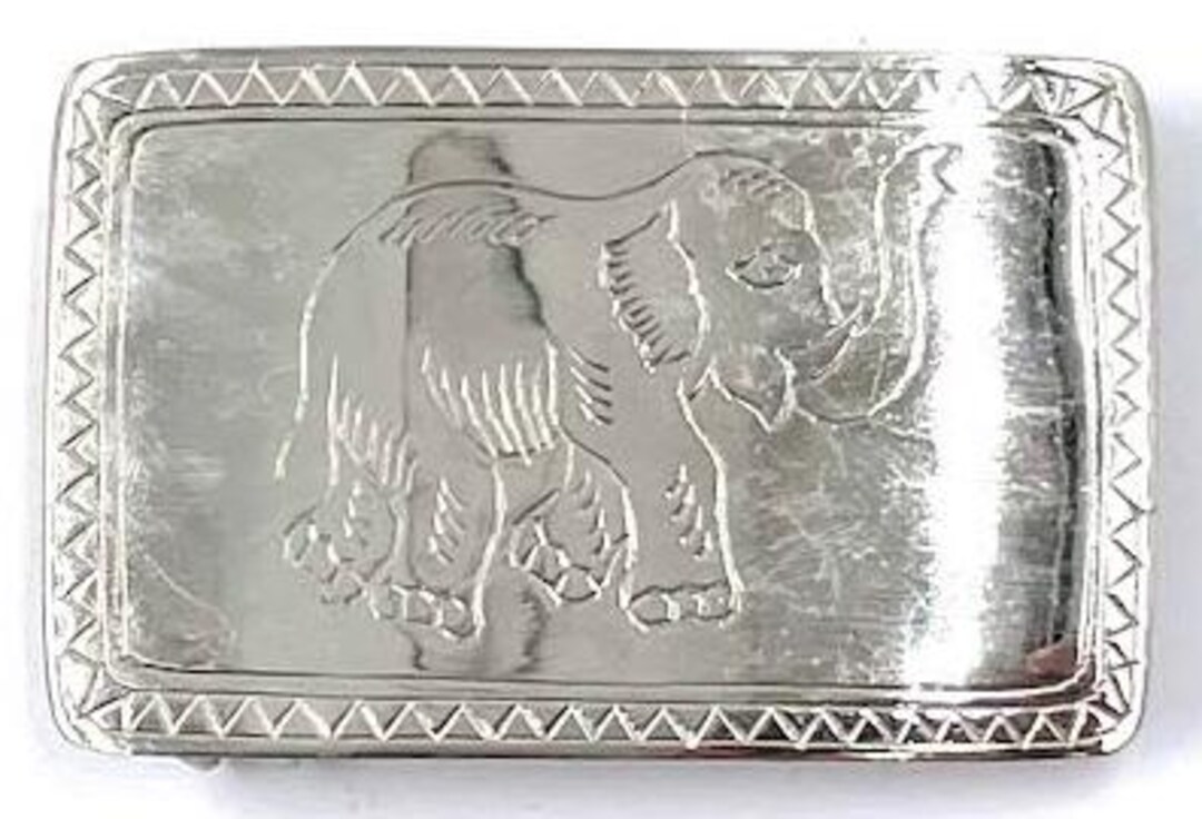Polished Silver Belt Buckle With Elephant Engraving - Etsy display picture 1